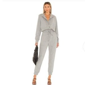 Veronica Beard Gray Sweatshirt Jumpsuit Drawstring Button Front Casual Womens